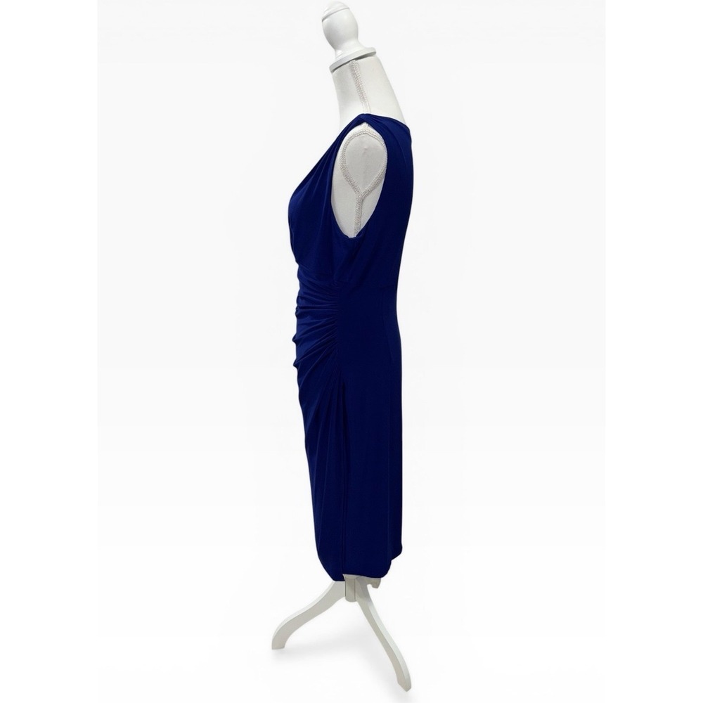 Lauren Ralph Lauren 10 Ruched Side Sheath Dress Blue V-Neck Jersey Cobalt Classy - Picture 4 of 9